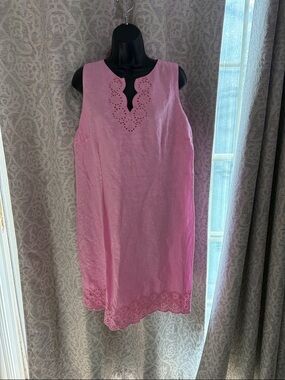 Talbots 16 Gorgeous Sleeveless Pink Eyelet Summer Dress with liner